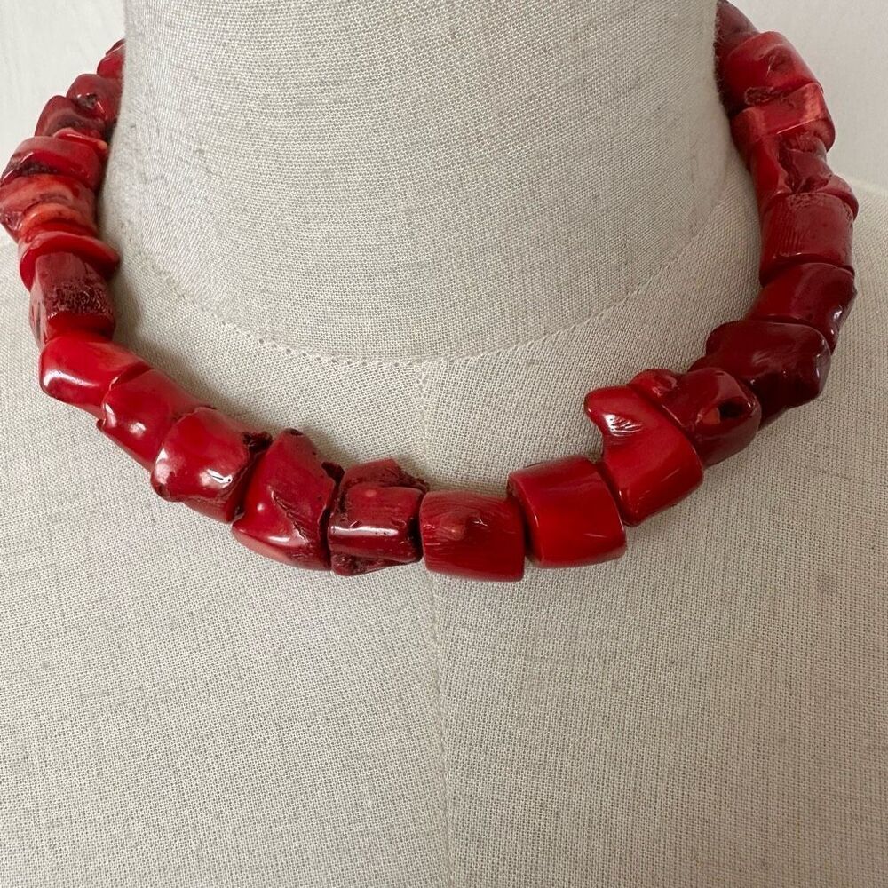 chunky raw coral choker necklace - Picture 1 of 11